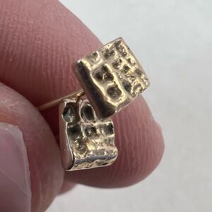 10K yellow gold handmade brutalist post earrings